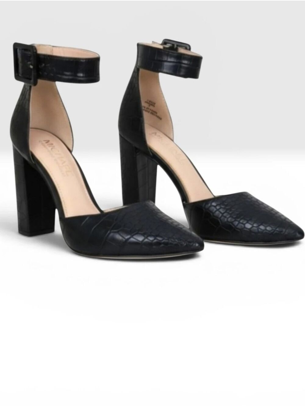 Michael Shannon “Romina” Black Snakeskin Embossed Heels Size 7